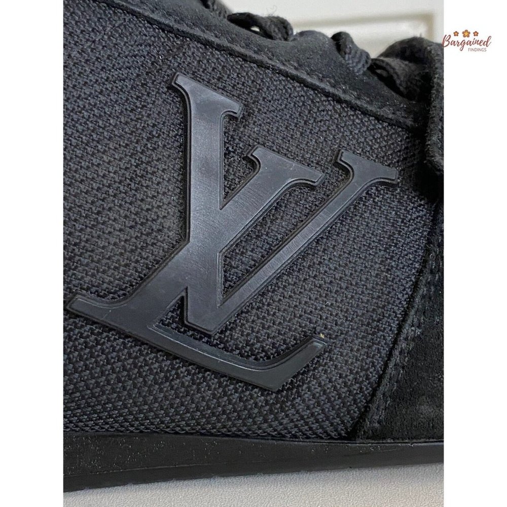 Authentic Louis Vuitton Black Mesh & Suede LV Logo Low Top Sneakers 38/8 - Picture 4 of 13